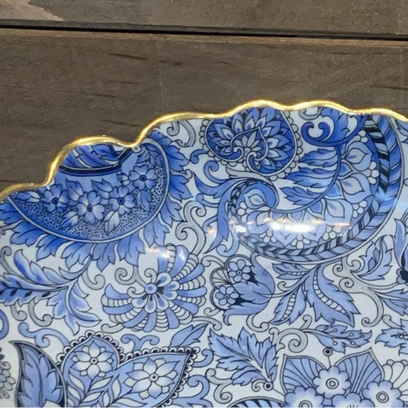 James Kent Old Foley Blue White Paisley Leaf Trinket Relish Dish W/Gold England - Picture 9 of 16